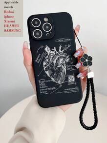 加厚防震手机壳，带摄像头保护和挂绳，印有花卉和字母图案，兼容 11/12/XS/X、华为、三星、小米等手机，国际版，非国内版。 - 彩色 - 查看 2