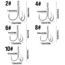 10Pcs High Carbon Steel Treble Hooks 2# 4# 6# 8# 10# Silver Fishing Tackle with Barbed Anchor Lure Fishing Accessories