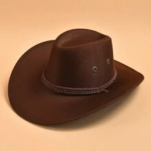 1pc Solid Western Cowboy Hat For Men Wide Brim Sun Protection Travel Hat Casual Halloween