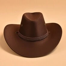1pc Solid Western Cowboy Hat For Men Wide Brim Sun Protection Travel Hat Casual Halloween