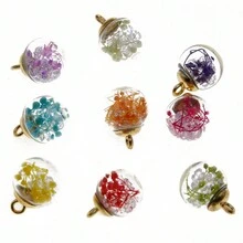 10 件裝 21*16 乾燥花玻璃和水晶球吊墜適用於耳環、項鍊 Diy 珠寶製作 - 10pcs 多彩混色 - 查看 3