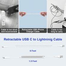 CUGUNU 2 包卷式 USB 转 Lightning 数据线 [MFi 认证]、用于汽车数据同步的 Apple Carplay 数据线、带 LED 的卷式充电器数据线 - 白色 - 白色 - 查看 2