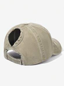 1pc Unisex Pink Powder Five-pointed Star Ponytail Washed Baseball Cap For Outdoor Activities - Khaki - View 4