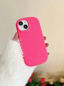 1pc Candy-Colored Soft Case With Matte Texture, Round Edge, Camera Cutout Compatible With IPhone - Hot Pink - View 1