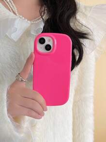 1pc Candy-Colored Soft Case With Matte Texture, Round Edge, Camera Cutout Compatible With IPhone - Hot Pink - View 2
