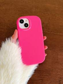 1pc Candy-Colored Soft Case With Matte Texture, Round Edge, Camera Cutout Compatible With IPhone - Hot Pink - View 4