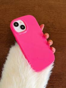 1pc Candy-Colored Soft Case With Matte Texture, Round Edge, Camera Cutout Compatible With IPhone - Hot Pink - View 3