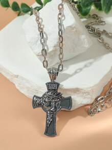 復古時尚肖像荊棘冠標籤不鏽鋼古董男款項鍊吊墜