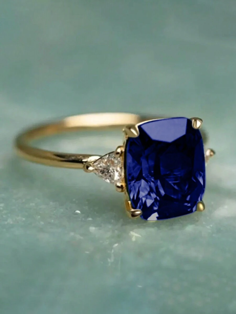 1Pc Girls Gorgeous Cubic Zirconia Rings For Children For Birthday Gifts For Party Jewelry Daily Decoration - Blue - View 1