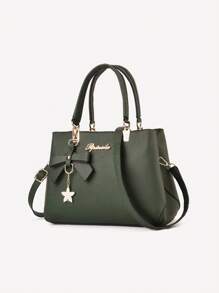 Yogodlns Bow & Flower Decor Litchi Embossed Square Bag Multi Layer Crossbody Bag, Fashion Nylon Shoulder Bag, Women Multi Zipper Coin Purse - Dark Green - View 1