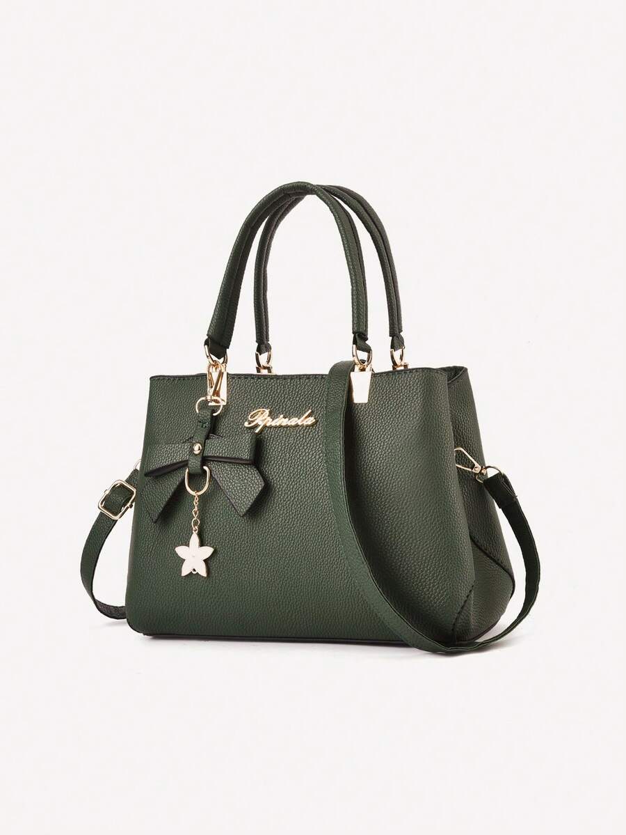 Yogodlns Bow & Flower Decor Litchi Embossed Square Bag Multi Layer Crossbody Bag, Fashion Nylon Shoulder Bag, Women Multi Zipper Coin Purse - Dark Green - View 1