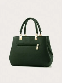 Yogodlns Bow & Flower Decor Litchi Embossed Square Bag Multi Layer Crossbody Bag, Fashion Nylon Shoulder Bag, Women Multi Zipper Coin Purse - Dark Green - View 2