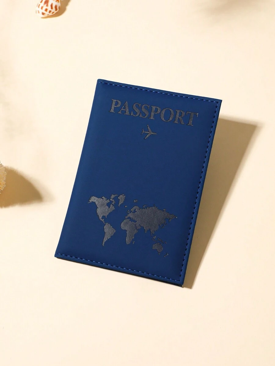 1pc Travel Passport Holder With World Map Pattern, Matte Finish Pu Leather Material Passport Cover Passport Case Passport Wallet Passport Bag for Holiday for Vacation Passport Pouch for Flight for Back to School for Men and Women Travel Essentials Travel Accessories vacation accessories for holiday season - Navy Blue - View 1