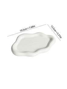 1pc Asymmetrical Cloud Shape Ceramic Tray For Jewelry Storage, Home Decor - white sesame dots - View 3