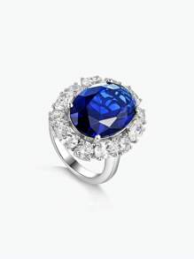 Dissoo 1 Stück Europäischer Und Amerikanischer Stil Süße & Coole S925 Silber Schmuck Damen High-end-oval Blaue Topas Und Zirkonia Ring