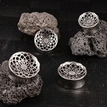 2 Miếng Thép không gỉ 316 Không gây dị ứng Hoa Gauges tai phích cắm Yên xe Đối với Tai Thùy NỮ Xuyên Đồ trang sức - Bạc - Xem 2