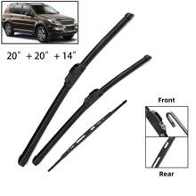 3pcs Front & Rear Wiper Blades Set, Left & Right Hand Drive Front Windshield Wipers Fits Ssangyong Rexton Mk1 2002-2017, 20"+20"+14" - Black - View 1