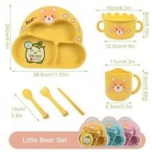Baby Plates with Divided Bamboo Baby Self Feeding Training Set Microwave Dishwasher Safe Baby Eating Essentials - 黃色 - 查看 9