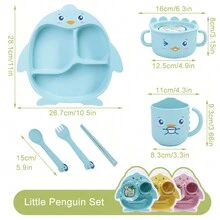 Baby Plates with Divided Bamboo Baby Self Feeding Training Set Microwave Dishwasher Safe Baby Eating Essentials - 黃色 - 查看 8