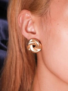1pair European And American Punk Style Fashionable Twisted Hoop Earrings, Suitable For Daily Wear And Work - Gold - View 2