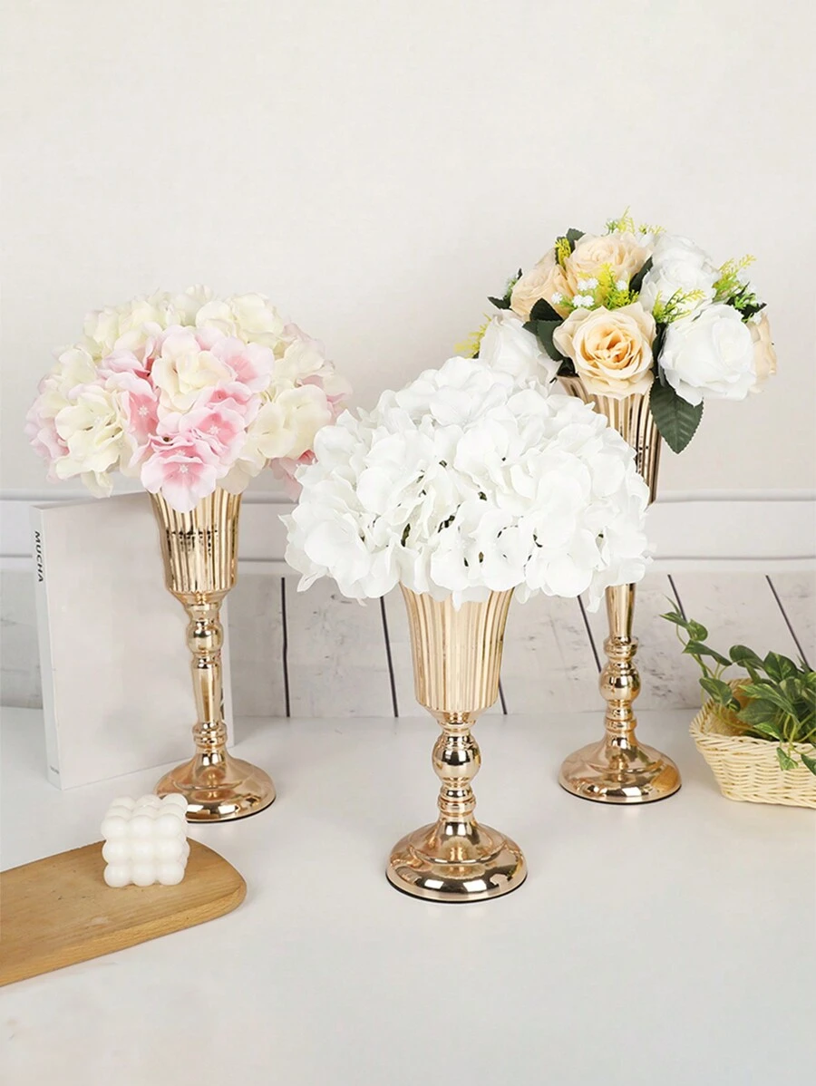 1pc Metal Vases Desktop Centerpieces Vase Trumpet Shape Welcome Area Road Guide Flower Holder Display Wedding Photo Props Home Decor Room Decor Flower Vase Glass Vase - Gold - View 1
