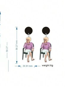 歐美風格,哥德式創意時尚奶奶抽菸&跳舞卡通設計男女耳環 - 彩色 - 查看 4