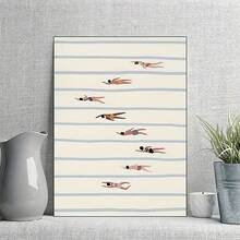 FajerminArt 1入組北歐風格帆布海報,多樣游泳女性帆布壁畫,適用於浴室辦公室客廳牆面裝飾,家居裝飾,游泳池裝飾,不含相框