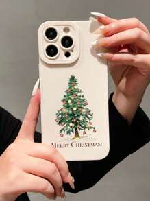 1入組聖誕樹印花白色手機殼，適用於蘋果iPhone - 白色 - 查看 1