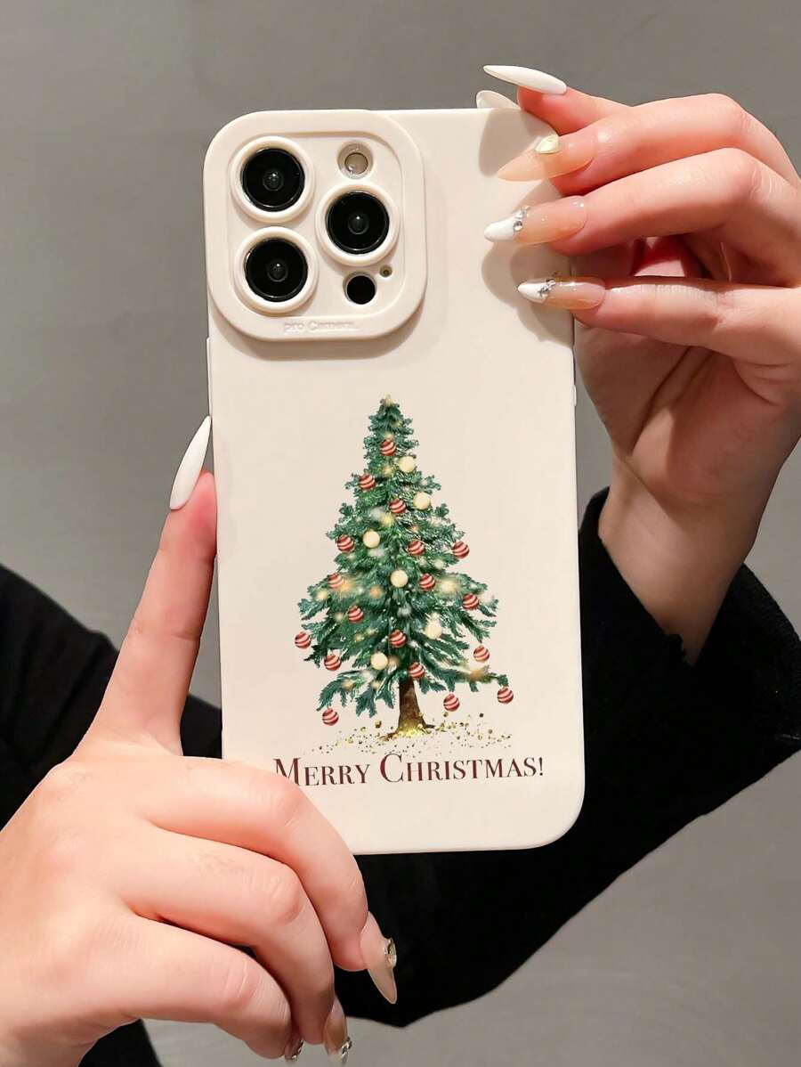 1入組聖誕樹印花白色手機殼，適用於蘋果iPhone - 白色 - 查看 1
