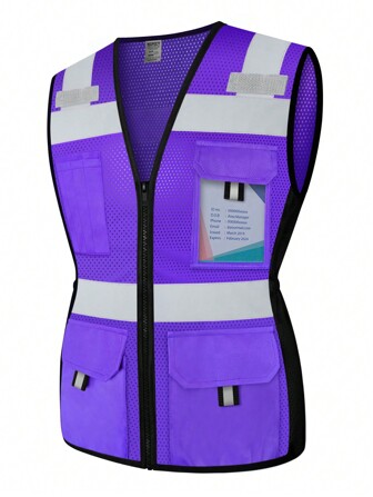 TCCFCCT 1 pieza Chaleco reflectante de alta visibilidad para mujer con 9 bolsillos y rayas reflectantes, adecuado para sitios de construcción/almacén/trabajo en carretera, color morado