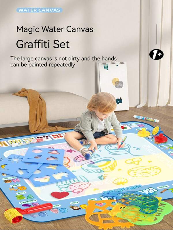 6pcs Magic Water Doodle Cloth With Water Pen Kids Painting Blanket Super Sized Reusable Scribble Mat Office, School, Drawing, Student, Markers, Stationery, Boys, Girls, School Supplies, Toys For Girls, Art Set For Boys, Boys Art Set,Back To School