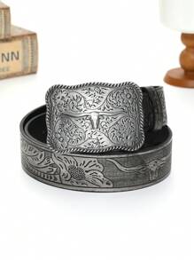 Retro Phong cách phương Tây Màu xám Cowboy Thắt lưng - Màu xám đen - Xem 1