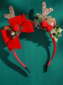 1 件兒童聖誕髮飾 - 創意紅色蝴蝶結,帶鈴鐺、pom Pom、理想的節日氛圍髮箍、派對、適合男孩和女孩