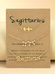 3pcs/set Zodiac Sign English Letter & Rhinestone Decor Pendant Bracelet With Constellation Card For Women - Yellow Gold - View 7