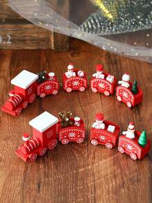 木制火车圣诞饰品雪人，迷你火车装饰套装，适合家居 2025 圣诞装饰品圣诞礼物，2024 新年快乐家居装饰