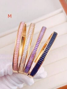 1個女性專用豪華多色立方氧化鋯和鑽石裝飾金色不銹鋼手鍊,多種尺寸和顏色選擇 - 紫色 - 查看 3