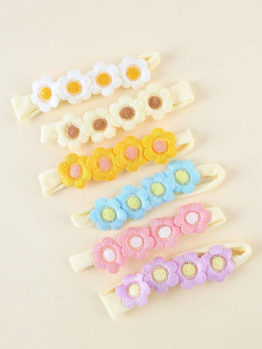 6入組實色針織花裝飾頭帶,可愛繽紛彈性結繩女寶寶,婚禮派對攝影髮飾