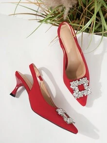 Scarpe Con Tacco Alto A Punta Per Donna Gulita, Tacchi Sottili, Design Di Fibbia Quadrata Francese, Sandali Eleganti A Punta Chiusa Per Donne Per Abbinare Alla Gonna Estiva