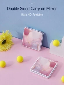 可摺疊口袋化妝鏡,1入組粉紅色大理石圖案方形雙面精緻化妝鏡,桌面鏡,女士旅行便攜鏡,適合女士、媽媽、妻子、姐妹、青少女、朋友的禮物 - 彩色 - 查看 3