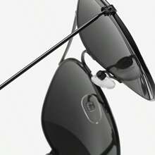 1 pieza Gafas de moda para hombre, gafas de metal con lente de PC estilo aviador retro - Negro - Ver 9