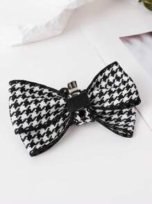 1pair Black & White Houndstooth Check Splicing Bowknot Shoe Clip, Suitable For Both High Heels And Flats, Women's Casual Style