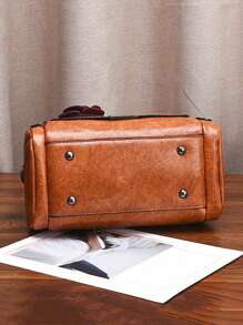 Yogodlns 復古女士手提包,時尚頂把波士頓包,帶花垂飾的斜挎包 - 棕色 - 查看 4