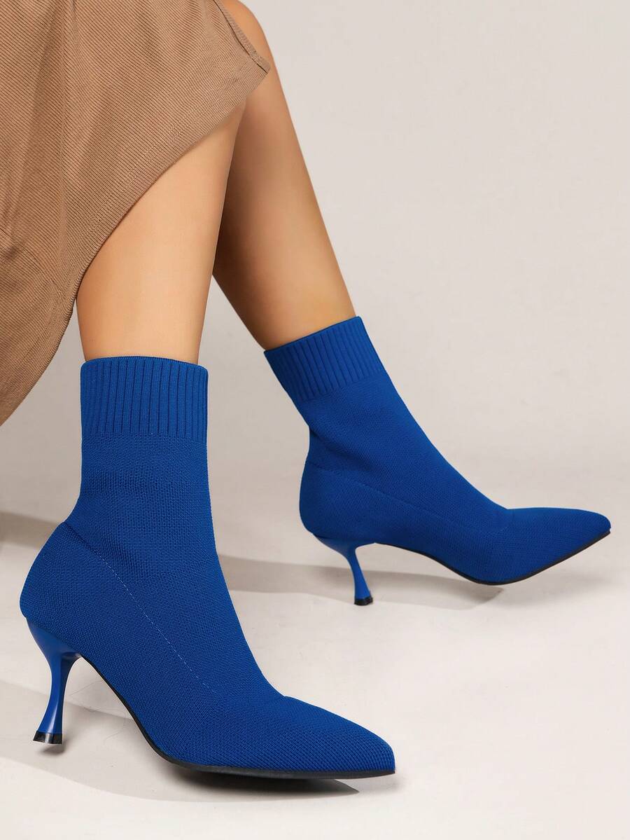 女士優雅舒適的純色針織鞋,適合秋冬季節 - 藍色 - 查看 1