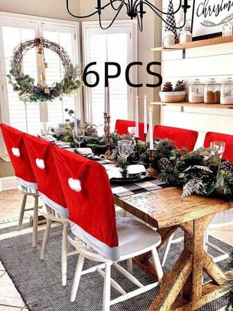 6入組聖誕椅背套,23.620英寸,可拆卸且可清洗,適用於聖誕餐廳、廚房、客廳家居裝飾,聖誕節飾品