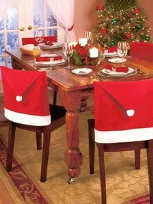 6pcs Christmas Chair Back Covers, 23.620 Inches, Removable & Washable, For Christmas Dining Room, Kitchen, Living Room Home Decor, Christmas Ornaments - Red - View 4