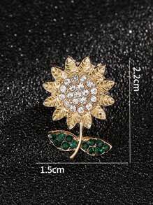 1pc Simple & Stylish Sunflower Shaped Brooch With Rhinestone Detail Suitable For Everyday Wear For Women - Gold - View 3