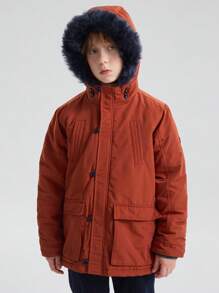 SOLOCOTE 男孩拉鏈開襟翻蓋口袋派克大衣 - 亮橙色 - 查看 1