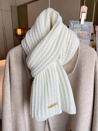 1pc Ladies' Plain Knitted Scarf, Suitable For Autumn And Winter, Couples Shawl Suitable For Outdoor Parties
