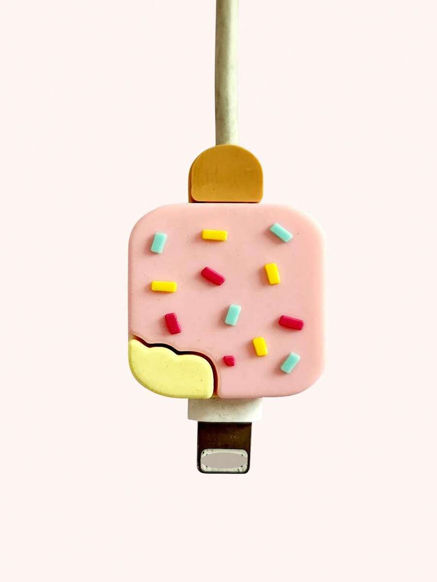 1 PC Màu Hồng Silicone Hình Kem Bảo Vệ Cáp Dữ Liệu Tương Thích Với Apple 18W/20W Cáp Dữ Liệu Chống đứt Vỏ Bảo Vệ - Hồng - Xem 1