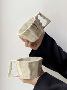 CMYD Studio 1 件 200 毫升复古风格八角陶瓷杯，颜色和图案随机 - 灰色 - 查看 2